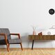 living room with a side table covered in wooden interior film